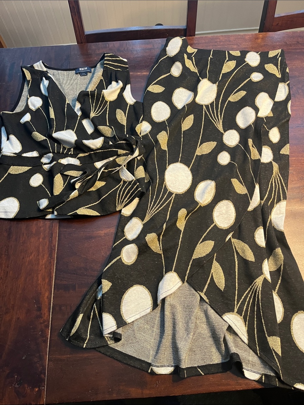 Anthropologie Maeve Black and Gold Floral Two-Piece Set